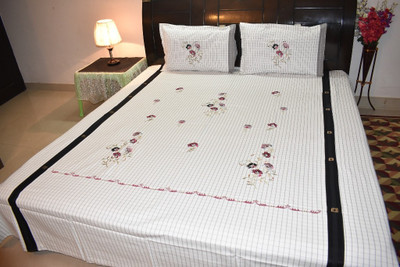 Fabrica Furnishings Cotton Double Embroidered Bedsheet(Pack of 1, Multicolor)