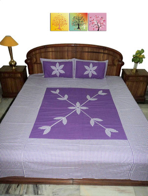 Amita Home Furnishing 300 TC Cotton Double Floral Bedsheet(Pack of 1, Purple)