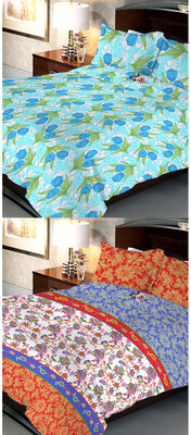 Uber Urban 108 TC Cotton Double Abstract Bedsheet(Pack of 2, Multicolor)