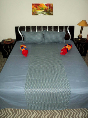 Amita Home Furnishing Cotton Double Striped Bedsheet(Pack of 1, Blue)
