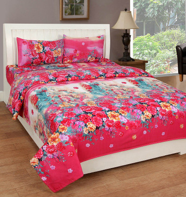 Aroma Comfort Polycotton Double 3D Printed Bedsheet(Pack of 1, Pink)