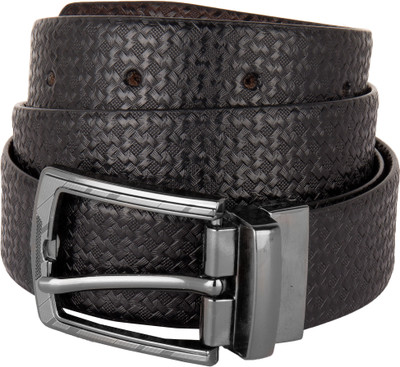 Viva Men Casual Black Genuine Leather Belt, Silver