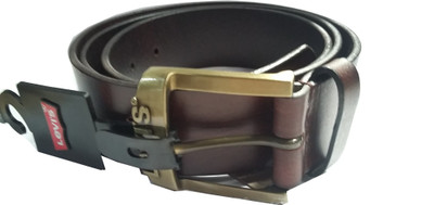 Levi's Men Black Genuine Leather, Metal Belt, Dark brown
