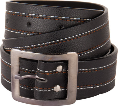 Viva Men Casual Black Artificial Leather Belt, Silver