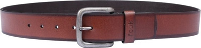 French Connection Men Brown Genuine Leather, Metal Belt