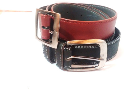 AMR Men Formal Black, Maroon Artificial Leather Belt, Black;marron