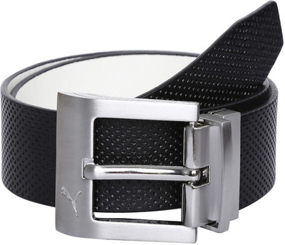 Puma Men Casual Black Genuine Leather Belt, Black-white