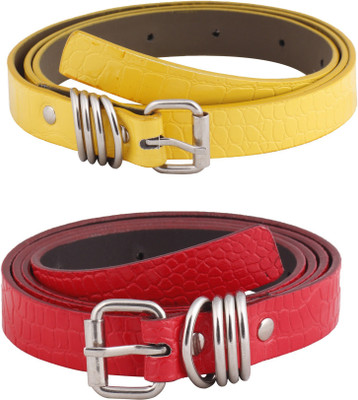 SRS Women Casual Red, Yellow Artificial Leather Belt, Red-yellow-014