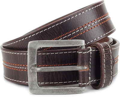 Flying Machine Men Brown Genuine Leather, Metal Belt