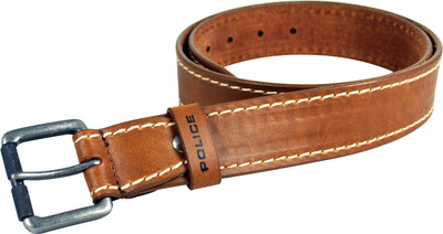 Police Men Tan Genuine Leather Belt, Dark tan