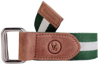 Hidegear Men Casual Green Canvas, Genuine Leather Belt, Green;white