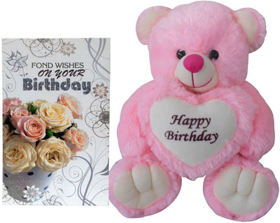 Saugat Traders Happy Birthday Soft Teddy With Birthday Greeting Card(Set of 2)