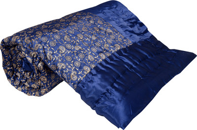 Jaipur Print Floral Double Comforter(Silk, Blue)
