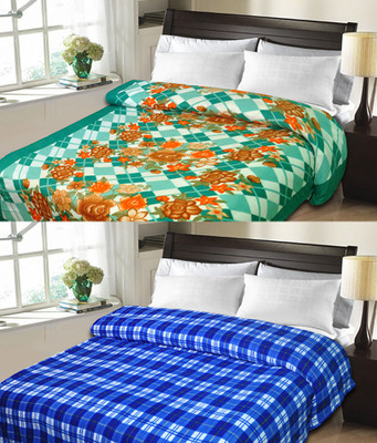 Sanvi Traders Checkered Double Blanket(Microfiber, Blue)