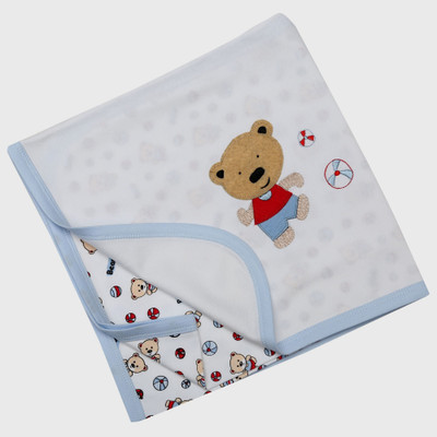 Kaboos Embroidered, Printed Crib Baby Blanket(Cotton, Blue