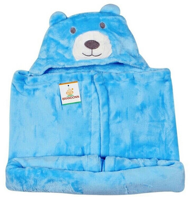 Brandonn Plain Hooded Baby Blanket(Microfiber, Blue