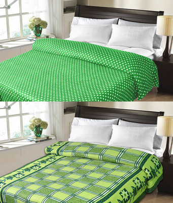 Sanvi Traders Checkered Double Blanket(Microfiber, Green)