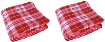 Lakshaya Checkered Coral Blanket(Microfiber, Maroon