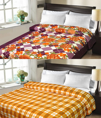 Sanvi Traders Checkered Double Blanket(Microfiber, Brown)