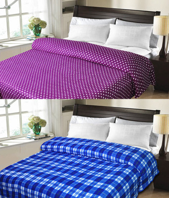 Sanvi Traders Checkered Double Blanket(Microfiber, Blue)