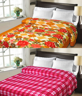 Sanvi Traders Checkered Double Blanket(Microfiber, Pink)