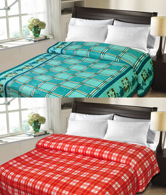 Sanvi Traders Checkered Double Blanket(Microfiber, Orange)
