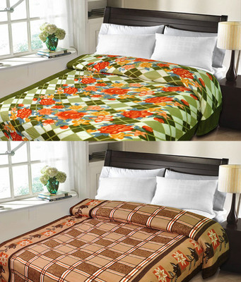 Sanvi Traders Checkered Double Blanket(Microfiber, Brown)
