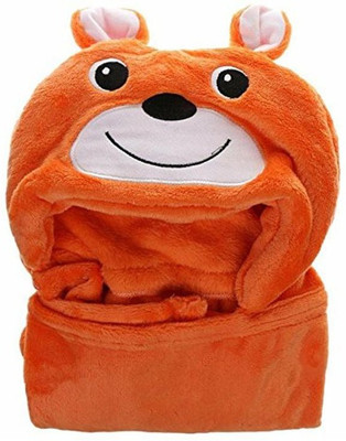 Brandonn Embroidered Hooded Baby Blanket(Microfiber, Orange