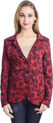 Trend Arrest Floral Print Single Breasted Casual Women's Blazer(Red