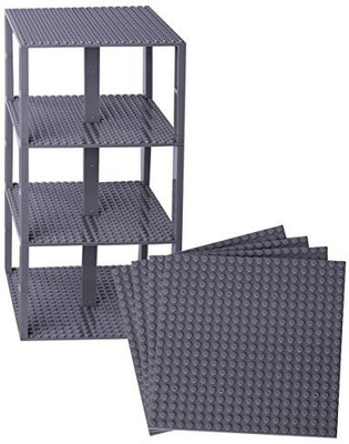 Strictly Briks Premium Gray Stackable Base Plates 4 Pack 6" X 6"(Grey)