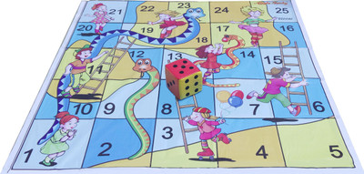 Atpata Funky 5x5 Ft Mat Snakes& Ladders (Kids / Dolls Theme) & Dice 5inch Board Game