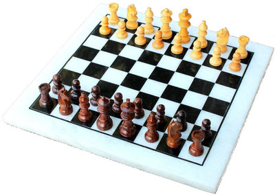 Pooja Creation White Marble Playing Chess Board 12inch Board Game