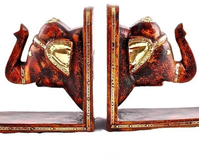 Purpledip Wooden Book End(Brown, Pack of 2)