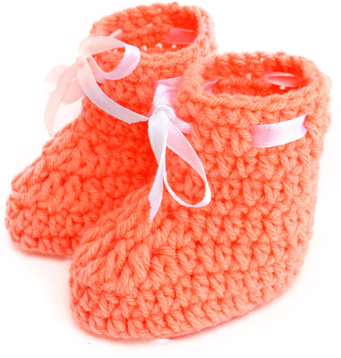 Love Crochet Art Booties(Toe to Heel Length - 9 cm Orange)