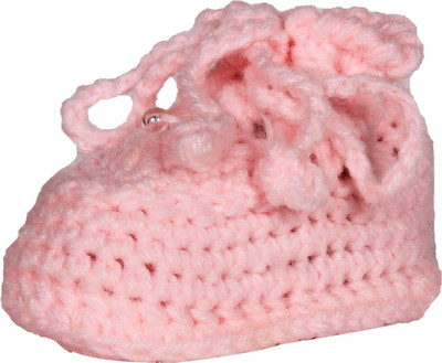 Ole Baby Soft Handmade Crochet Knit Sock Infant Woolen Shoes.0-12 months Booties(Toe to Heel Length - 10 cm Pink)