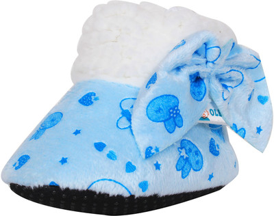 Ole Baby Bow Style Teddy Star Soft Furry Organic Toons 3-12 Months Booties(Toe to Heel Length - 11 cm Blue)