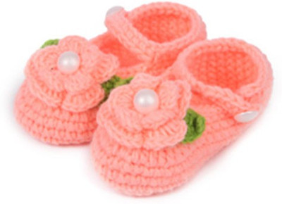 Pikaboo Peach Crochet Baby booties Booties(Toe to Heel Length - 11 cm Orange)
