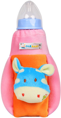 Ole Baby Hippo Face Soft Attractive Cute Plush Velvet Milk Feeding Bottle Cover With Twins Handleupto 500ml(Orange
