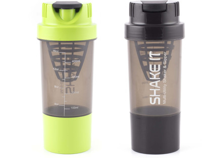 HAANS shakeit 500 ml Shaker(Pack of 2, Black, Green)