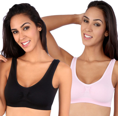 NOVEL Women's Sports Lightly Padded Bra(Black, Pink)