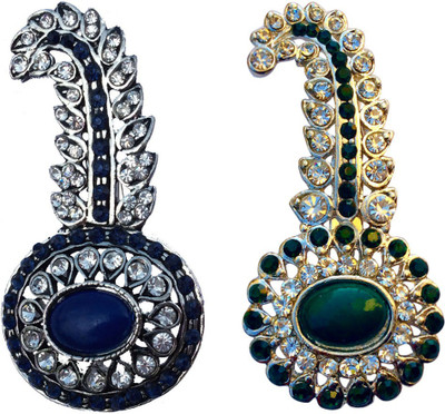 B-Fashionable Combo of Oval Bead Kilangi Brooch(Blue, Green)
