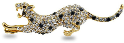 Silver Shoppee Studded Leopard Brooch(Black, Gold, White)