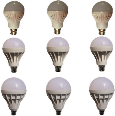 Galaxy 7 W, 12 W, 15 W Standard B22 LED Bulb(White, Pack of 9)