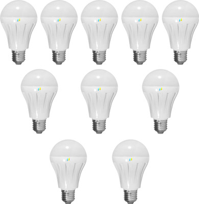 Finike 9 W Standard E27 LED Bulb(White, Pack of 10)