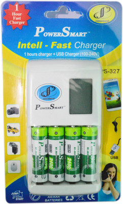 Power Smart AA AAA NiCD NiMH 1 Hour LCD Fast Auto Cut Off With MP3/Mobile USB Charging Option 2100 mAH x 4 Cells PS 327 Camera Battery Charger Camera Battery Charger(White)
Power Smart AA AAA NiCD NiMH 1 Hour LCD Fast Auto Cut Off With MP3/Mobile USB Charging Option 2100 mAH x 4 Cells PS 327 Camera Battery Charger Camera Battery Charger(White)