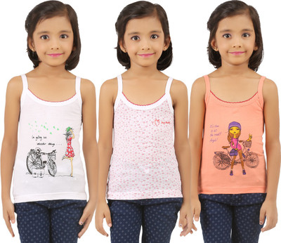 Vica Pota Camisole For Girls(Orange, Pack of 3, Orange & white