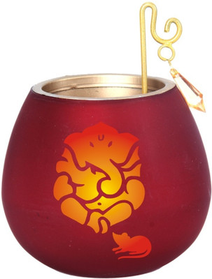 Divine Twinkler Glass Tealight Holder(Red, Pack of 1)