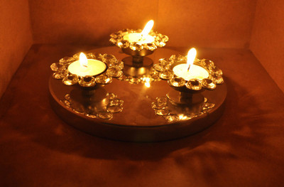 Lal Haveli Decorative Tealight Votive Crystal Candle Holder(Silver, Pack of 1)
