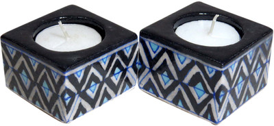 Aurea Pottery Tealight Holder Set(Black, Pack of 2)