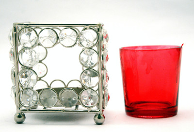 Being Nawab Crazy Squared Reddish Crystal Tealight Holder(Silver, Pack of 2)